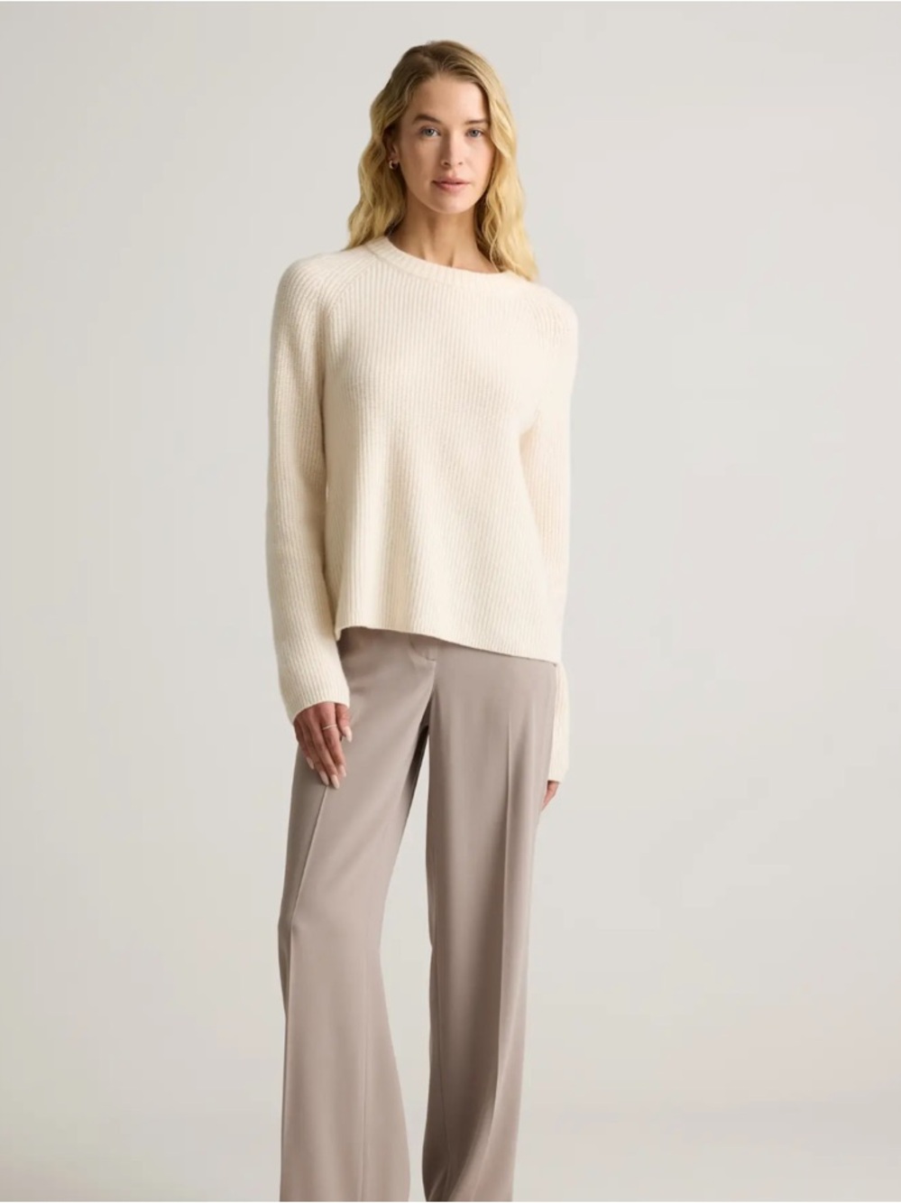 Quince Ivory Cashmere Ribbed Crewneck Sweater - Picture 2 of 6